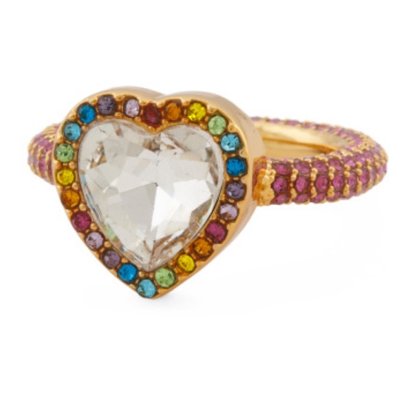 KURT GEIGER Rainbow Heart Pave Cocktail Ring Size 8 - Picture 1 of 6
